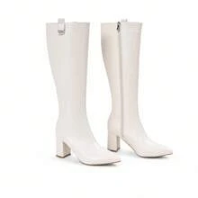 New Fashion Versatile Side Zipper Knee-High Pointed Toe Boots For Women, Outdoor Boots, European And American Style - Beige - View 10