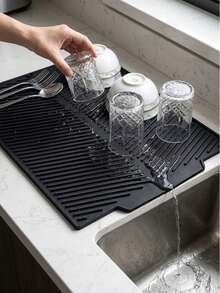 Large Silicone Dish Drying Mat, Foldable Kitchen Drying Mat, Dish Drainer Mat, Sink Non-Slip Drying Mat, Heat-Resistant, Shock-Absorbing, Noise-Reducing, Tabletop Heat-Resistant Mat, Foldable And Rollable For Easy Storage, Kitchen Essential, Kitchen Decor. Halloween, Christmas, Best Gift For Women. Kitchen Gadget; Tabletop Accessory - Long Version, Multi-color - View 12