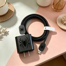 黑色蜘蛛皮革充電器保護套，適用於 Apple 18-20W 快充充電器，極簡 Ins 風格，UV 烤漆工藝，防破損，必備禮物，高級質感，延長充電器壽命，防寵物啃咬，適合送給男友/女友/閨蜜 - 黑色 - 查看 5