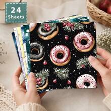 Tlenpo 24pcs, Watercolor Christmas Series Stationery Paper, Multiple Patterns Available, Warm Christmas Holiday Scrapbook Paper, DIY Diary, Planner Collage, Junk Journal Pages, Junk Art, Reuse, Handmade Photo Album, Decorative Materials - Square - View 8