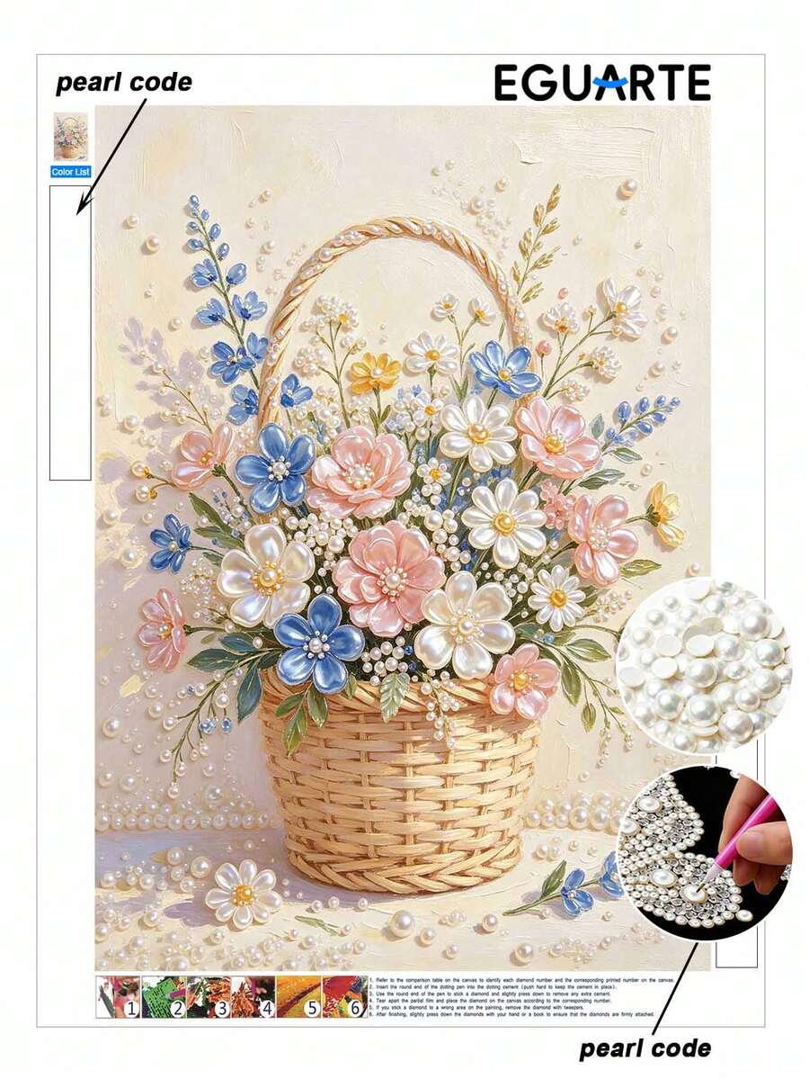 1 Set Of DIY Handmade Pearl Painting, Pearl Flower Pattern Decorative Painting, Comes With Self-Adhesive Pearls And Tools, DIY Handmade Inlaid Pearl Painting, Suitable For Home Decoration, Diamond Painting Kit, Frameless - A - View 1