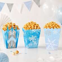 5pcs/6pcs/16pcs/Set Winter Snowflake Popcorn Boxes, Blue Paper Snack Candy Gift Boxes, Ice And Snow Theme Birthday Party Favors And Decorations - Multicolor - View 5