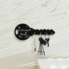 Bohemian Style Wooden Key Holder With Shelf And Hooks - Easy Installation, Space-Saving, Wall-Mounted Storage Rack For Keys, Coats And Other Items - Suitable For Entryway, Kitchen, Office, Porch And Other Places. Valentine's Day Gift - Multicolor - View 1