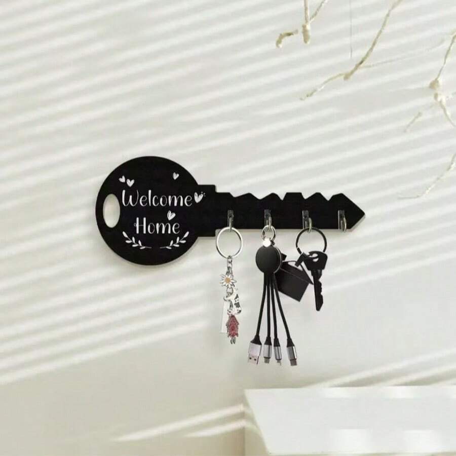 Bohemian Style Wooden Key Holder With Shelf And Hooks - Easy Installation, Space-Saving, Wall-Mounted Storage Rack For Keys, Coats And Other Items - Suitable For Entryway, Kitchen, Office, Porch And Other Places. Valentine's Day Gift - Multicolor - View 1