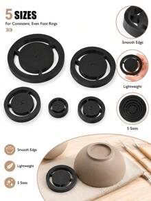 陶瓷足環壓模工具組，5種尺寸 XS/S/M/L/XL 黏土底座模具，可重複使用陶藝底部成型工具，可製作均勻一致的陶瓷足，手工壓製陶瓷足造型工具，適用於碗、馬克杯、盤子手工藝，輕量陶藝製作配件 - 彩色 - 查看 5
