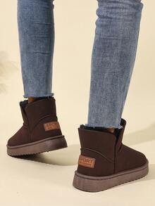 Women's New Winter Snow Boots, Solid Color, Warm Fleece Lining, Thick Sole, Short Shaft, Fashion Casual Outdoor Non-Slip Slip-On - Coffee Brown - View 5