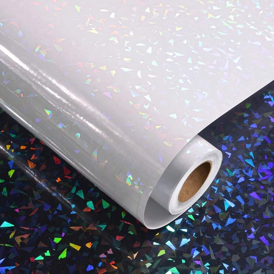 1 Roll Rainbow Holographic Glitter Vinyl, Waterproof Self-Adhesive Laser Film, Suitable For DIY Stickers, Crafts, Scrapbooking And Home Decor