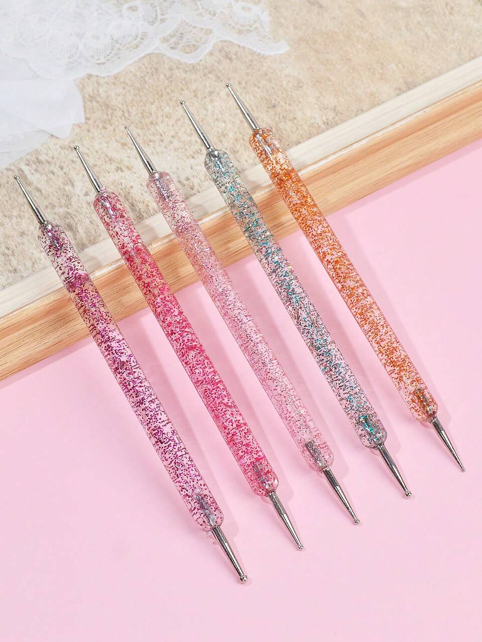 Nail Art Liner Brushes Set,5pcs Double-Ended Nail Point Drill Pen, UV Gel Painting Nail Design Brush Pen, Nail Dotting Pen Brush Kit Nail Art Tool, Dual-Ended Nail Art Liner Brushes,For Home Use And Professional Nail Salon