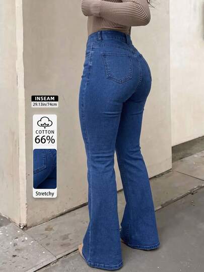 1pc Casual Denim High Waist Slim Fit Flare Jeans For Women Date All Seasons Fall Fashion Fall Outfits Fall For You