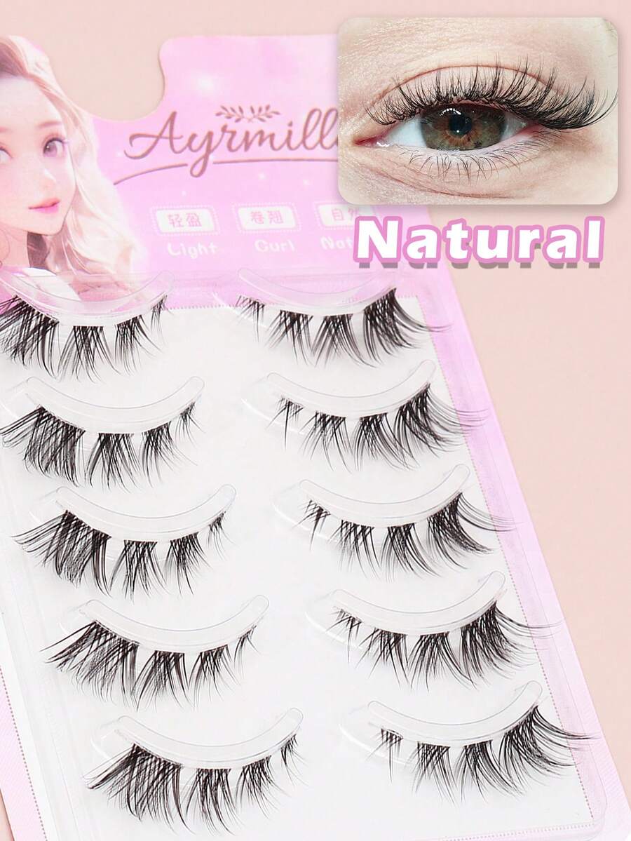 Ayrmilla 5 Pairs Wispy Outer Corner False Eyelashes, Natural Flared Eye Tail Lashes, Soft Lightweight Reusable Full Strip Fake Eyelashes For Daily & Party Eye Makeup - Black - View 1