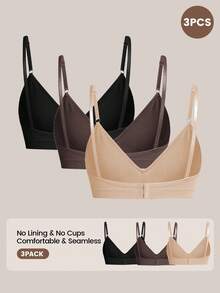 3pcs/Set Multicolor Seamless Single Layer Comfortable Women's Bra With Back Hook, No Padding, Wireless, Adjustable Shoulder Straps, Seamless Lingerie And Sports Bra - Multicolor - View 2