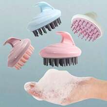 1pc Soft Silicone Scalp Massager, Wet & Dry Use Shampoo Brush, Deep Cleansing & Exfoliating, Handheld Hair Washing Brush, Unisex Bath Essential - Multicolor - View 3