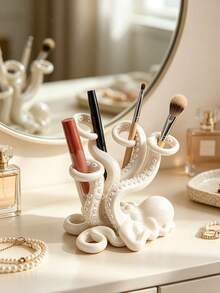 1pc Octopus Shaped Bathroom Storage Rack, Countertop Organizer, Makeup Brush Holder, Octopus Toothbrush Holder, Storage Decor, Also Suitable For Pens/Digital Products/Kitchen Supplies, Bathroom Essential - Multicolor - View 4
