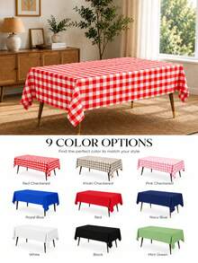 Thickened PEVA Rectangular Disposable Tablecloth, Waterproof And Oil-Proof, Plaid Pattern And Solid Color Options, Suitable For Birthday Party, Picnic, Wedding Banquet, Home Dining Table Decoration, 9 Colors Available - Red Plaid - View 2