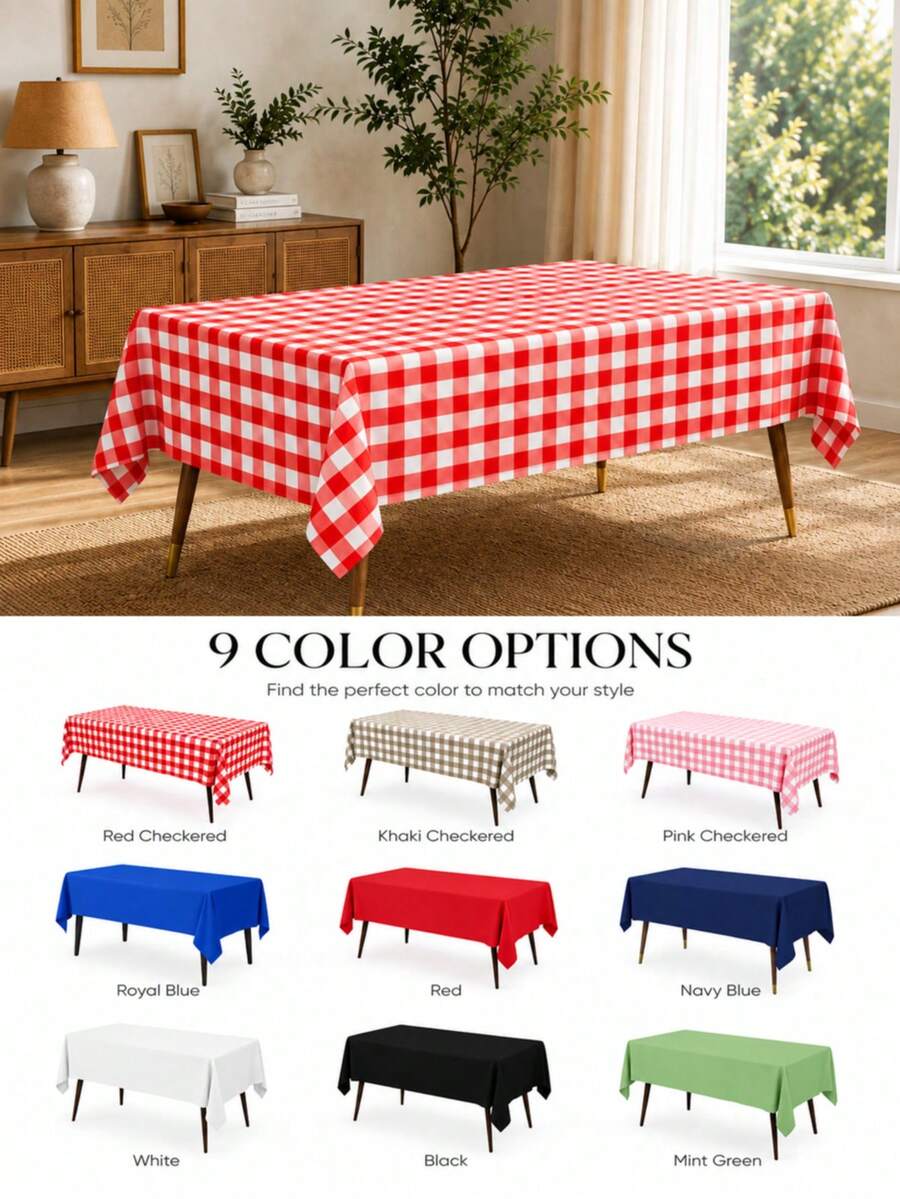 Thickened PEVA Rectangular Disposable Tablecloth, Waterproof And Oil-Proof, Plaid Pattern And Solid Color Options, Suitable For Birthday Party, Picnic, Wedding Banquet, Home Dining Table Decoration, 9 Colors Available