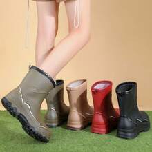 Sepatu Bot Hujan Wanita Pendek Warna Polos, Sepatu Tahan Air untuk Aktivitas Luar Ruangan, Sepatu Bot Hujan Cetakan Satu Bagian Anti Selip, Bahan Plastik PVC, Tahan Aus, Tahan Lama, Sepanjang Musim - 069 Sepatu Tunggal [Merah] - View 6
