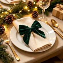 1 Set, Red, Green, Bow Christmas Napkin Rings, 12*12cm Seasonal Kitchen Table Decor, Christmas Home Decoration - Multicolor - View 3