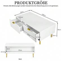Modern White Coffee Table With Gold Accents, 2 Drawers, Vertical Stripe Design, 100*50*40cm, Living Room Coffee Table, Low Sofa Table - White + Gold - View 5