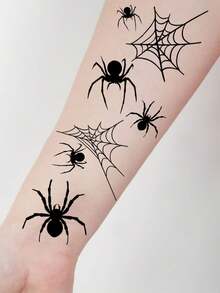 10 Sheets 98pcs Halloween Black Bat Spider Web Ghost Pattern Temporary Tattoo Stickers, Suitable For Party Temporary Makeup - Multicolor - View 5