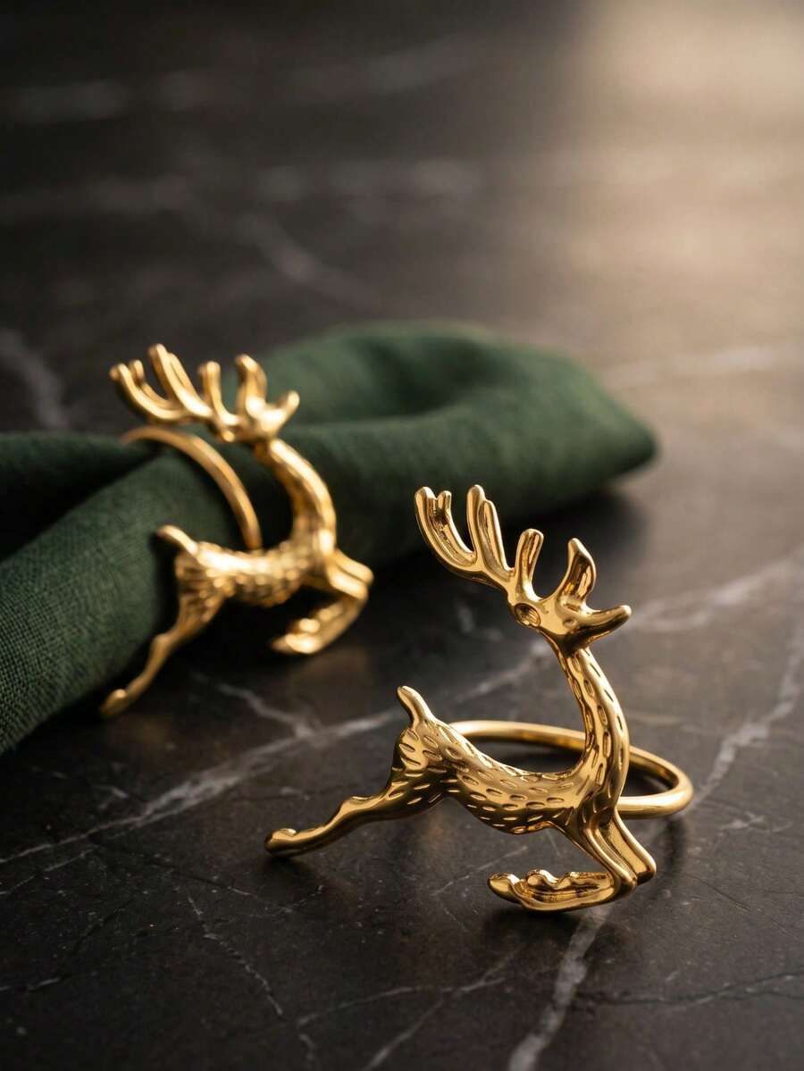 2/4pcs Three-Dimensional Reindeer-Shaped Napkin Rings - Christmas Party Table Decorations, Holiday Party Gifts, Christmas, Camping Essentials, Festival, Room Decor, Party Decorations, Wedding Decorations, Home Decor And Accessories - Multicolor - View 1