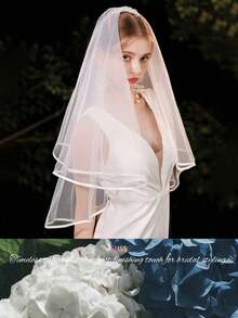 1pc Double Layer Hemmed White Bridal Veil With Comb, Multiple Sizes Available, Wedding Accessory For Wedding Dress, Pre-Wedding Photography, Travel Wedding, Party, Cosplay, Photoshoot, Create Atmospheric Bridal Look - White - View 12