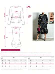 Setelan 2 Potong Ukuran Plus, Atasan Ruffle Motif Bunga + Rok Midi Ruffle Model Duyung, Menawan untuk Bentuk Tubuh Berlekuk, Dengan Saku yang Elegan - Royal Blue - View 10