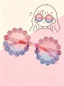 Girl Style Hollow Floral Frame Sunglasses With Colorful Gradient Lenses, Decorative Atmosphere Sunglasses For Travel And Party - Multicolor - View 4
