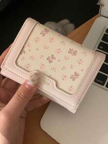 New Floral Bear Wallet, Sweet Card Holder, Minimalist Portable Student Women Gift, Korean Style Small Purse - Multicolor - View 6