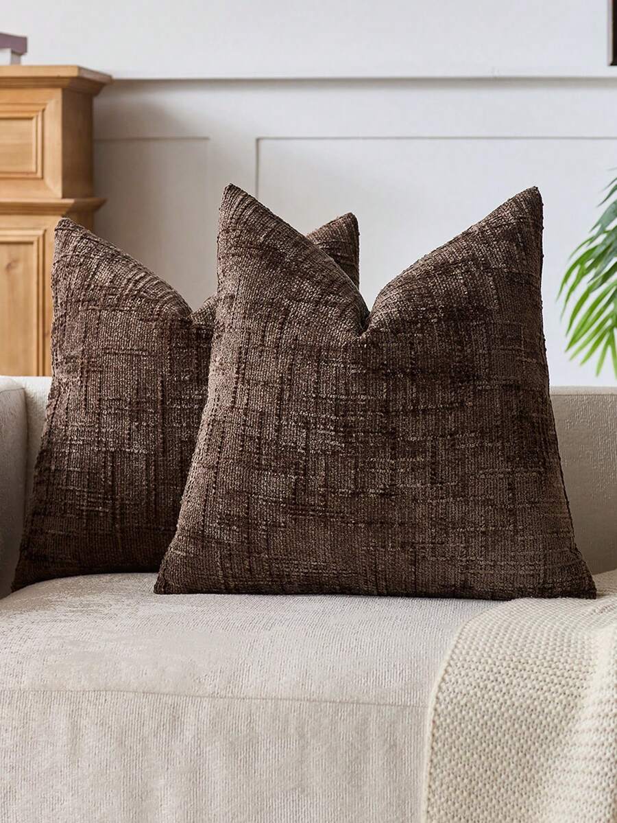 1pc Neutral Chenille Pillow Cover, Soft Textured Decorative Throw Pillow Case, Suitable For Sofa, Bed, Home Decor, 45 X 45 Cm - Coffee Brown - View 1