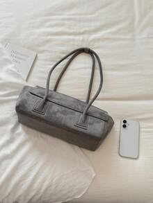 Vintage Baguette Underarm Bag For Women, Minimalist Flap Long Handle Tote Bag, Niche Premium Commuter Shoulder Bag - Grey - View 8