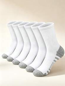 6 pares de calcetines de media caña minimalistas de color contrastante para hombre, bloque de color gris & blanco, estilo básico, uso diario casual, versátil para combinar con atuendos, calcetines de moda duraderos en paquete múltiple - Multicolor - Ver 5