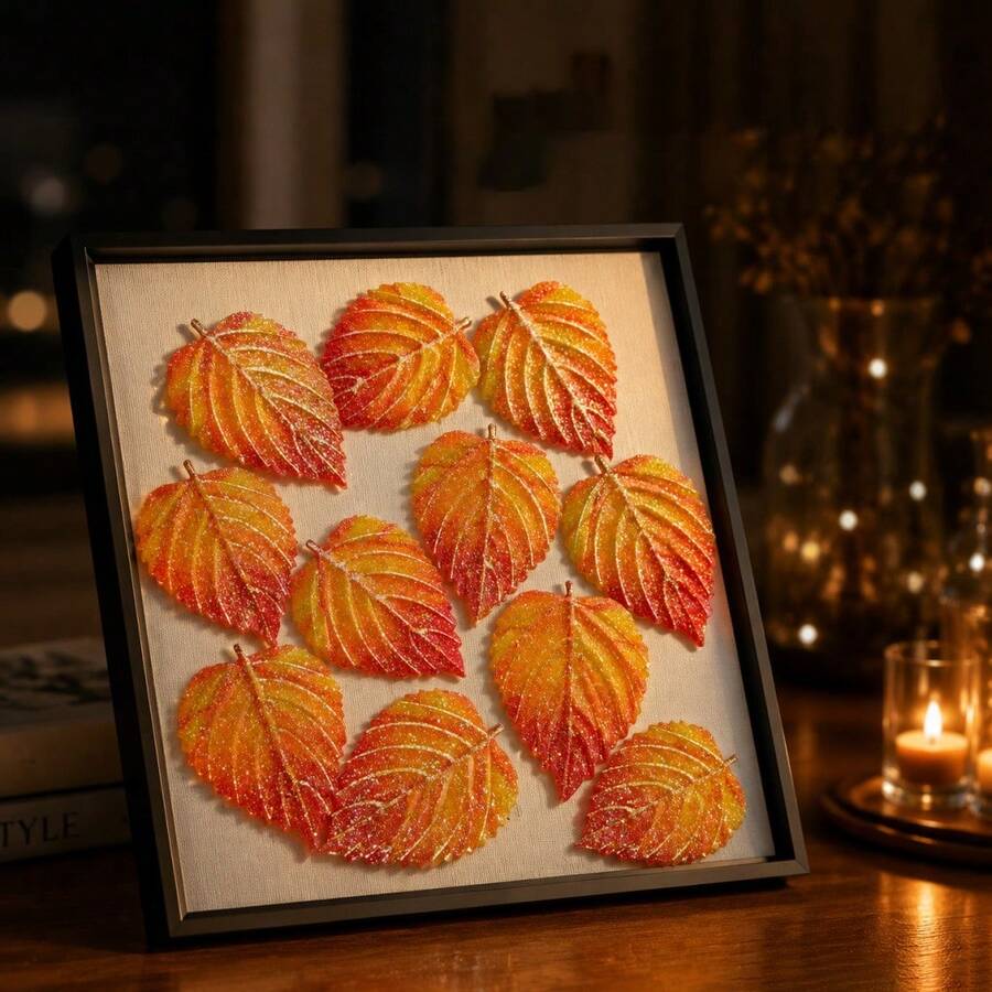 10pcs Standard Glow-In-The-Dark Acrylic Leaf Frame Accessories, Plant & Insect Specimen DIY Handmade Decor, Autumn Forest Square Luminous Decorations, Suitable For Halloween, Thanksgiving, Autumn Home Decor - A - View 1
