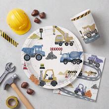 10/20/80pcs Construction Theme Birthday Tableware Set, Includes Paper Plates, Cups, Napkins, Suitable For Birthday Party Decoration, Baby Shower, Party Supplies - View 5