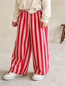 1pc Unisex Kids Vintage Red & Pink Colorblock Vertical Striped Loose ...