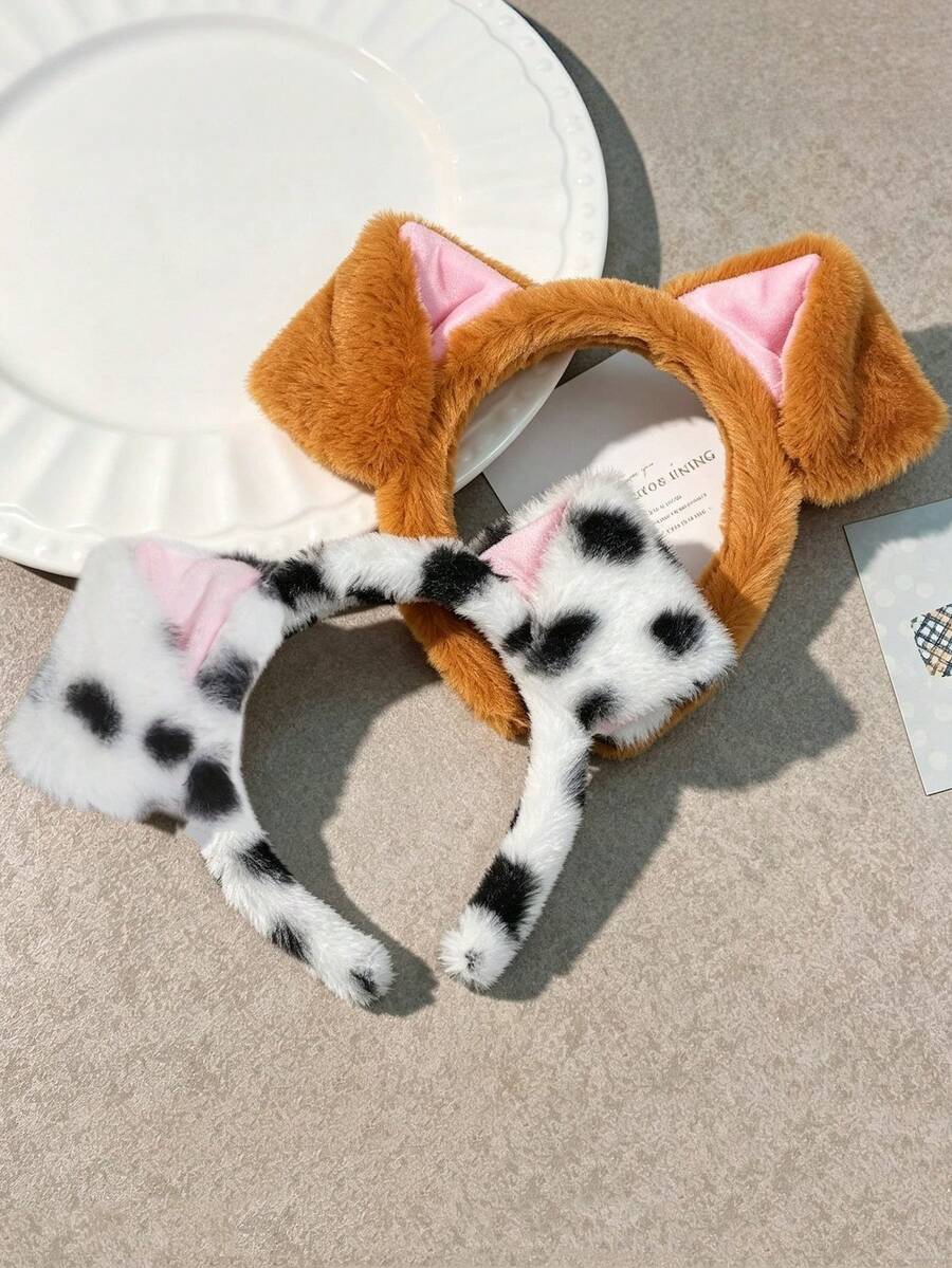1pc Cute Spotted Dog Ear Headband, Cartoon Dog, Hairband, Non-Slip Plush Headband, Halloween Accessory, Hair Accessory - Multicolor - View 1