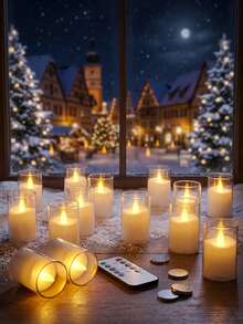 6/12/24pcs Flickering Flameless Candles With Timer And Remote Control, Battery Operated LED Wishing Candles, Smokeless And Odorless, Suitable For Christmas, Halloween, Valentine's Day, Proposal, Wedding, Party, Gift Giving - Transparent-warm Light - View 3