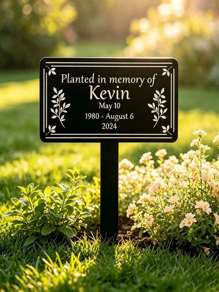 1pc Customizable Metal Memorial Garden Stake, Personalized Name & Date Decor, Metal Garden Sign, Tree Plaque, Tree Garden Sign, Metal Nameplate, Memorial Plaque, Garden Decoration - Black - View 1