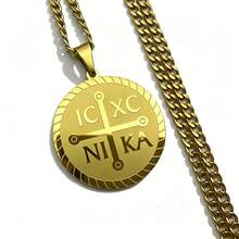 Orthodox Faith Cross Pendant Necklace For Men And Women, Engraved Classic IC XC NIKA Symbol, Vintage Religious Cross Round Pendant, Hip Hop Cuban Chain Street Style Neck Accessory, Personalized Neck Chain Blessing Accessory Conveying Faith Power - Pendant Necklace - View 8