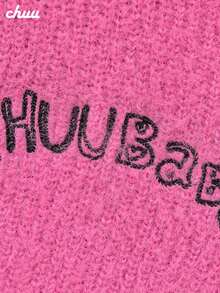 CHUU 女款字母刺繡針織毛衣 秋冬基礎款 不對稱寬鬆開衩下擺 - 粉色 - 查看 10