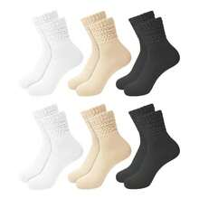 3 Pairs Women's Vintage Slouch Mid-Calf Socks, Exquisite Twisted Knit Socks, Simple Solid Black, White, Beige Three Colors, Soft Korean Style. Soft And Skin-Friendly, Breathable Casual Sports Long Socks, High Elasticity Cuff Fits Ankle, Non-Slip. Suitable For Daily Commute - Multicolor - View 8