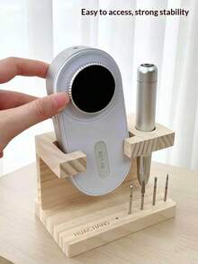 1pc Wooden Manicure Drill Machine Organizer Rack, Nail Bit Storage Display Stand, Desktop Nail Tool Storage Tray For Salon & Home Use - Multicolor - View 2