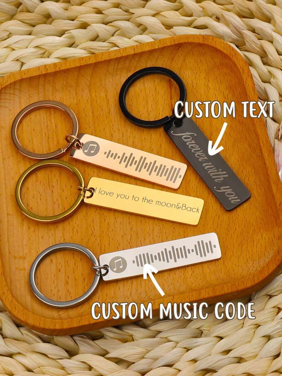 1 Pc Personalized Music Keychain, Custom Your Song Keychain, Scannable Music Card Gift For Christmas, Birthday, Valentine's Day - Black - View 1