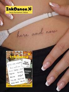 1 Kit "Provocative Quotes" New Technology Tattoo Sticker, Sensual Lettering, Typographical, Mixed-Font, Cursive, Sexy, Semi-Permanent, Temporary Tattoo, Fake Tattoo, Waterproof & Long-Lasting Realistic Design, Plant-Based Formula, Ink Dance X182 - Black - View 1