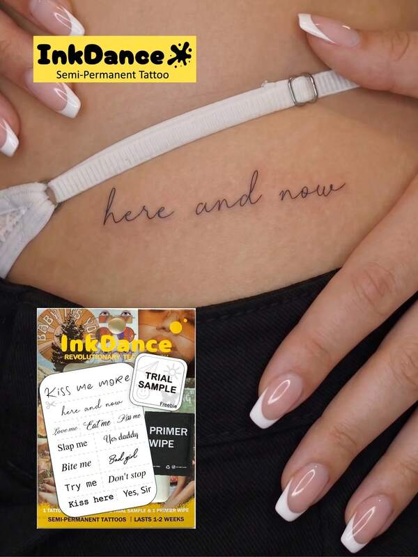 1 Kit "Provocative Quotes" New Technology Tattoo Sticker, Sensual Lettering, Typographical, Mixed-Font, Cursive, Sexy, Semi-Permanent, Temporary Tattoo, Fake Tattoo, Waterproof & Long-Lasting Realistic Design, Plant-Based Formula, Ink Dance X182