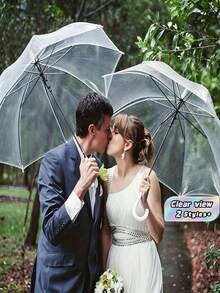 Wedding Umbrella Large Canopy Transparent Style Auto Open/Close Windproof Waterproof White J-Handle Suitable For Groom Bride Photography Golf Outdoor Activity Party Supplies - A - View 1