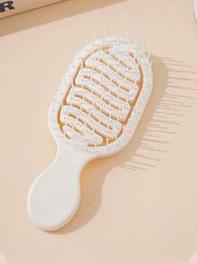2pcs/1pc Mini Ivory Hollow Portable Styling Hair Brush, Hair Salon Beauty Travel Essential Hair Comb Tool Accessory, Unisex, Multi-Functional Dry & Wet Hair Detangling Brush, Suitable For All Hair Types - Apricot - View 2