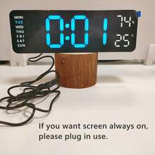 USB Powered 9 Inch Large Digital Wall Clock Temperature Humidity Week Display 4 Level Manual Brightness Adjustment Auto Dimmable Snooze Table Clock 12/24H Electronic LED Alarm Clock ---Without Battery And Plug - one-size - View 12