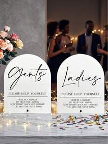 1pc Neutral Acrylic Restroom Sign, Modern Wedding Restroom Sign With Base, Printed With "Please Help Yourself" For Men And Women, Hospitality Basket Decor, Suitable For Wedding Reception, Event And Bridal Shower Party Tabletop Sign - 24cm*20cm - View 1