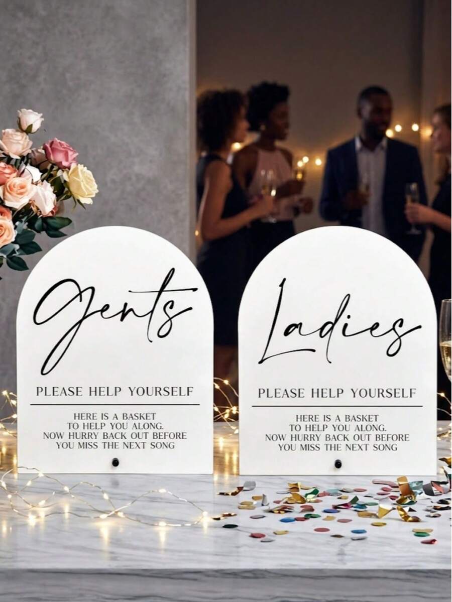 1pc Neutral Acrylic Restroom Sign, Modern Wedding Restroom Sign With Base, Printed With "Please Help Yourself" For Men And Women, Hospitality Basket Decor, Suitable For Wedding Reception, Event And Bridal Shower Party Tabletop Sign - 24cm*20cm - View 1