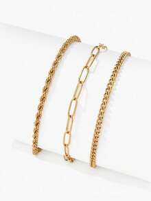 Vandermere 5pcs 18K Gold Plated Layered Stainless Steel Women's Delicate Bracelet,Stacked Gold Color Bracelet - Yellow Gold - View 11